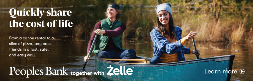 Two people in canoe, promotion for Peoples Bank partnership with Zelle.
