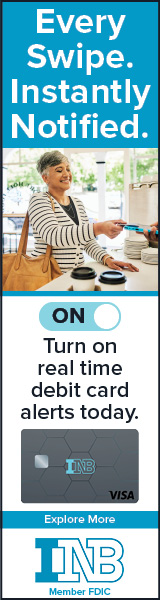 Every Swipe. Instantly Notified. Turn on real time debit card alerts today. Explore More. INB. Member FDIC.