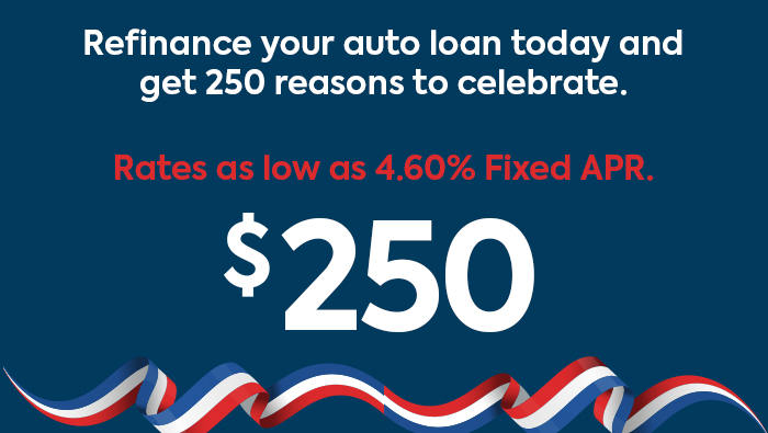 Refinance your auto loan with LOC Credit Union and earn $250 cash back. Refi rates are available as low as 4.60% Fixed APR.