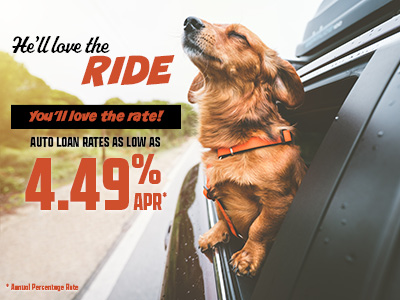 He'll love the ride. You'll love the rate! Auto loans as low as 4.49% APR* *Annual percentage rate