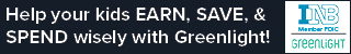 Help your kids earn, save, and spend wisely! INB. Member FDIC. Greenlight.
