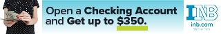 Open a checking account and get up to $350. Click to learn more. INB. Member FDIC.