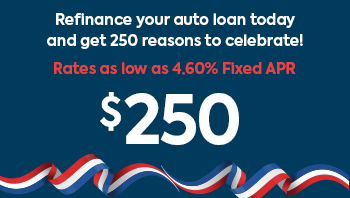 refi your auto loan with LOC Credit Union and earn $250 cash back. Refi rates available as low as 4.60% Fixed APR.